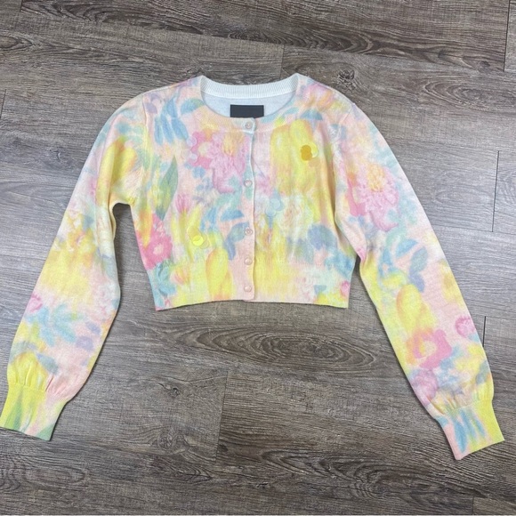 Le Superbe Cardigan L Colorful Hailey Crop Cardi Melting Lemons Cashmere Wool - Picture 1 of 10